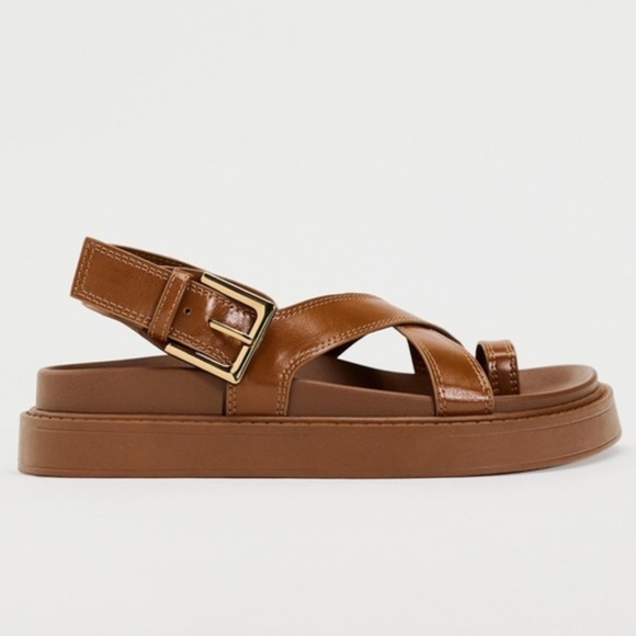 Zara Tan Leather Cross-Strap Sandals - Picture 3 of 9